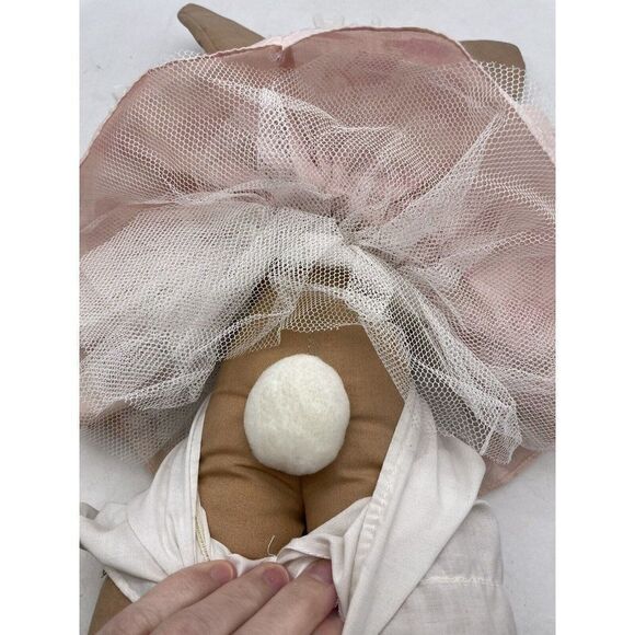 Vintage Applause Dolly Bunny Fabric Plush Doll Pink Dress Tulle Bonnet Easter - Picture 12 of 15
